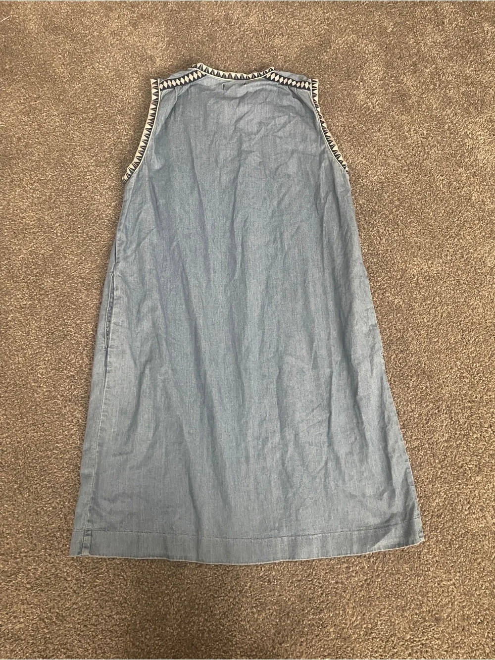 J.Crew Chambray Shift Dress 100% cotton Blue Embroidered Trim Sleeveless Size 6